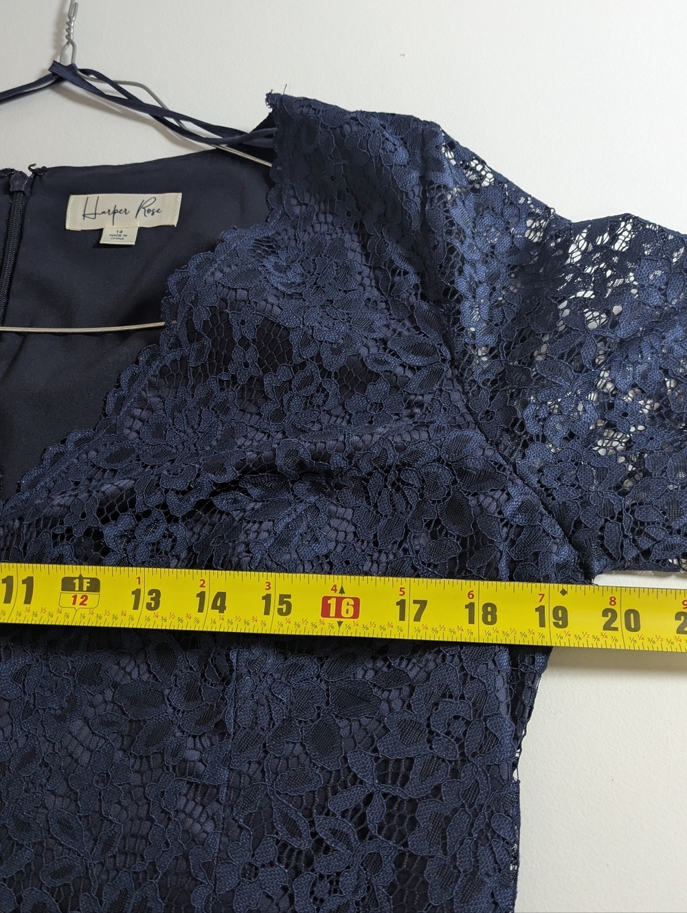 Harper Rose Navy Blue V-neck Lace Party Dress Half Sleeve Knee Length Sz 14 euc - Picture 9 of 11
